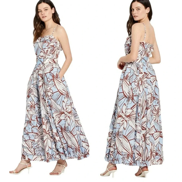 NICHOLAS Dresses & Skirts - NICHOLAS Julie Cotton Floral Midi Dress Ruffle Detail and Pockets Blue Size 6